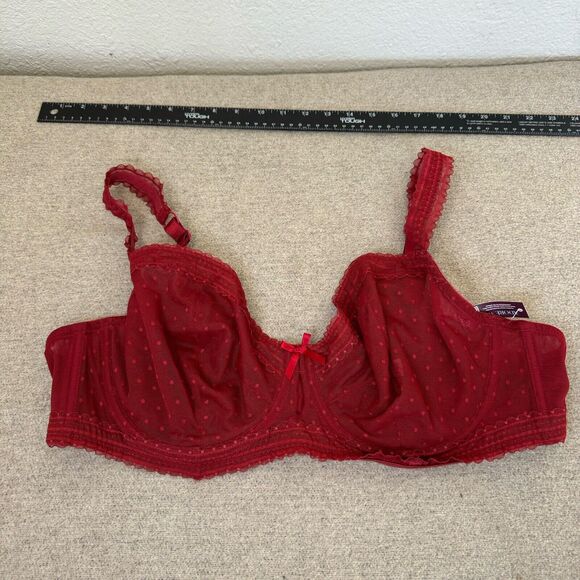Adore Me Bra Women 42DD Red Lace Sheer Balconette Underwire Unlined Lingerie NEW - Picture 3 of 9